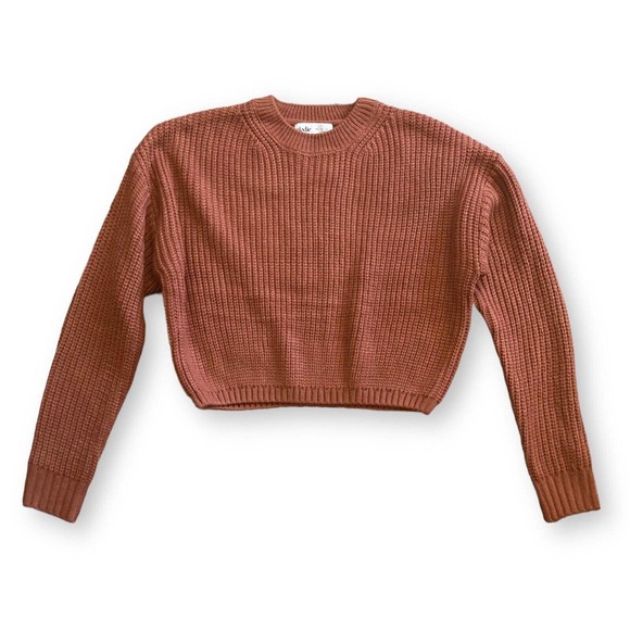 Elodie Sweaters - ELODIE Crew Neck Cropped Sweater In Rust Size L Large NWT